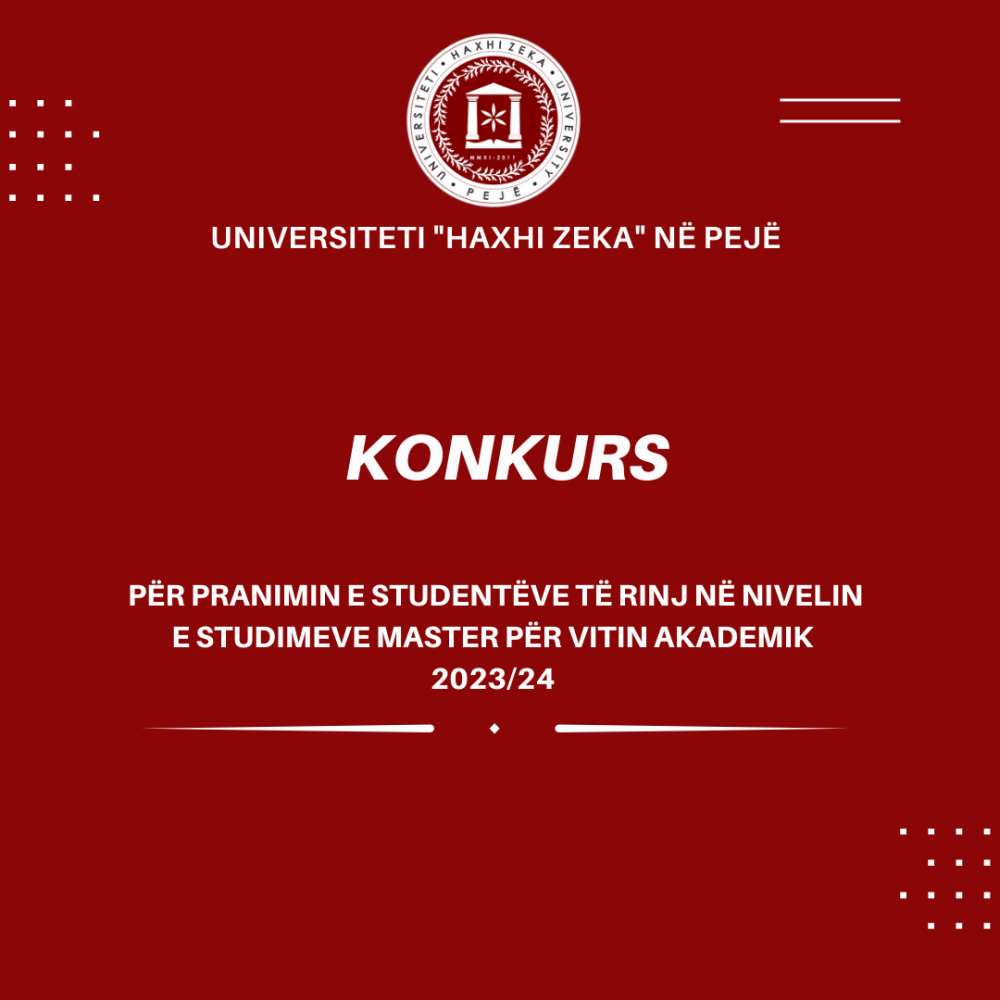 Konkurs për pranim të studentëve të rinj në studimet master për vitin akademik 2023-2024